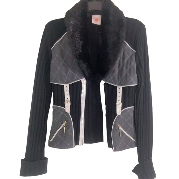 NWT Patricia Forgeal LM LULU French Black Silver Wool Fur Sweater Y2K Goth Rave - Picture 2 of 16